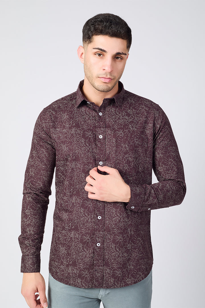Men's Printed Full Sleeve Shirt - Brown