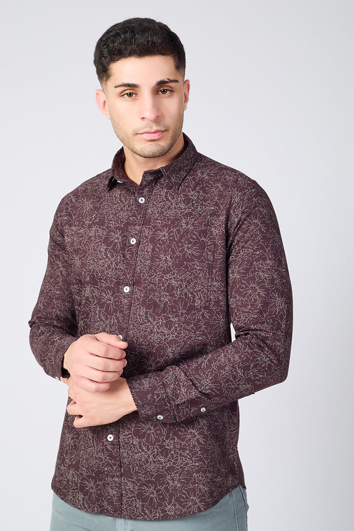 Men's Printed Full Sleeve Shirt - Brown