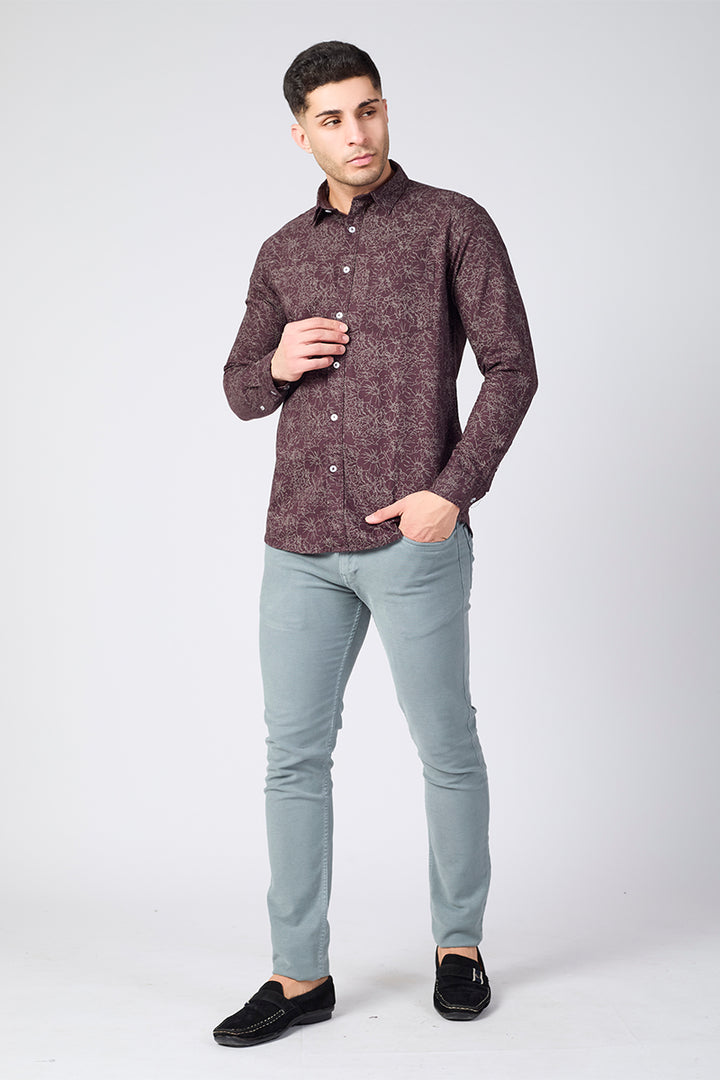 Men's Printed Full Sleeve Shirt - Brown