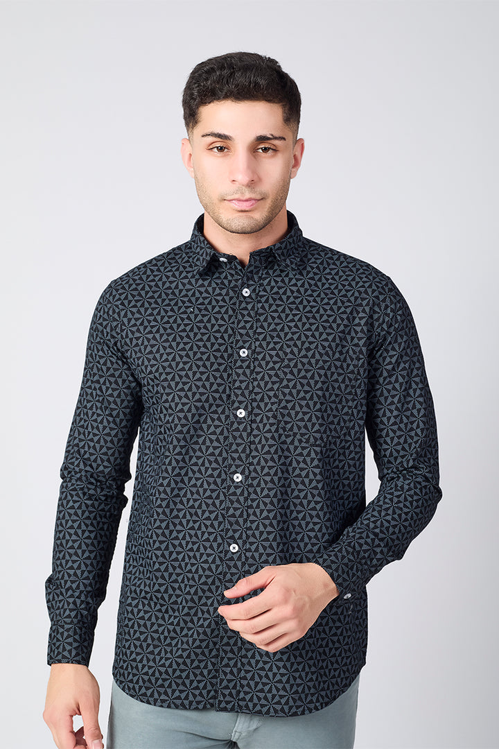 Men's Printed Full Sleeve Shirt - Charcoal Black