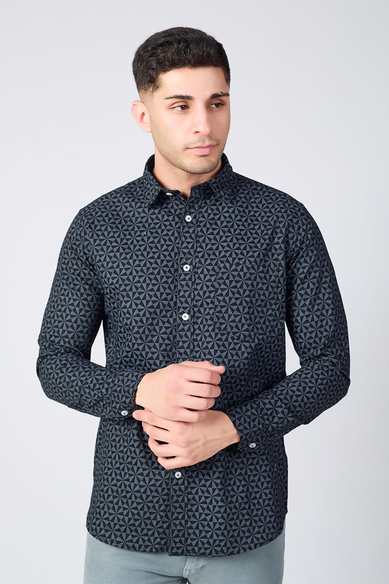 Men's Printed Full Sleeve Shirt - Charcoal Black