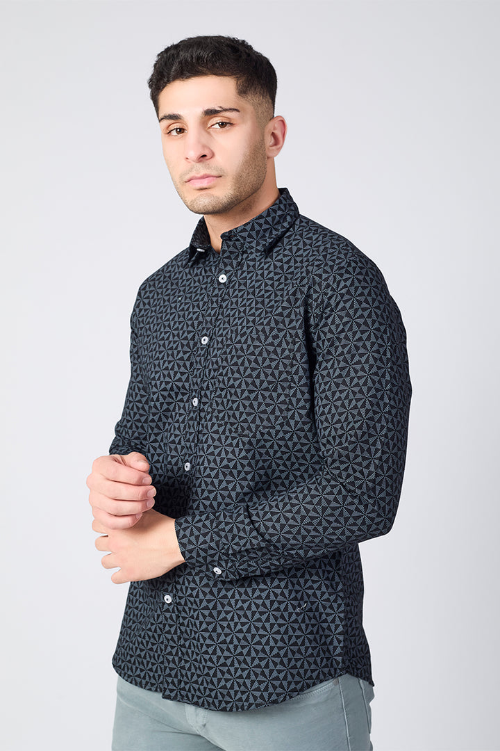 Men's Printed Full Sleeve Shirt - Charcoal Black