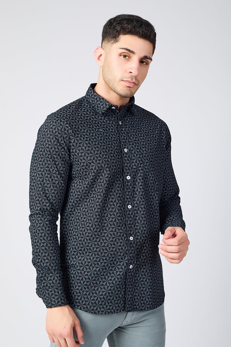 Men's Printed Full Sleeve Shirt - Charcoal Black
