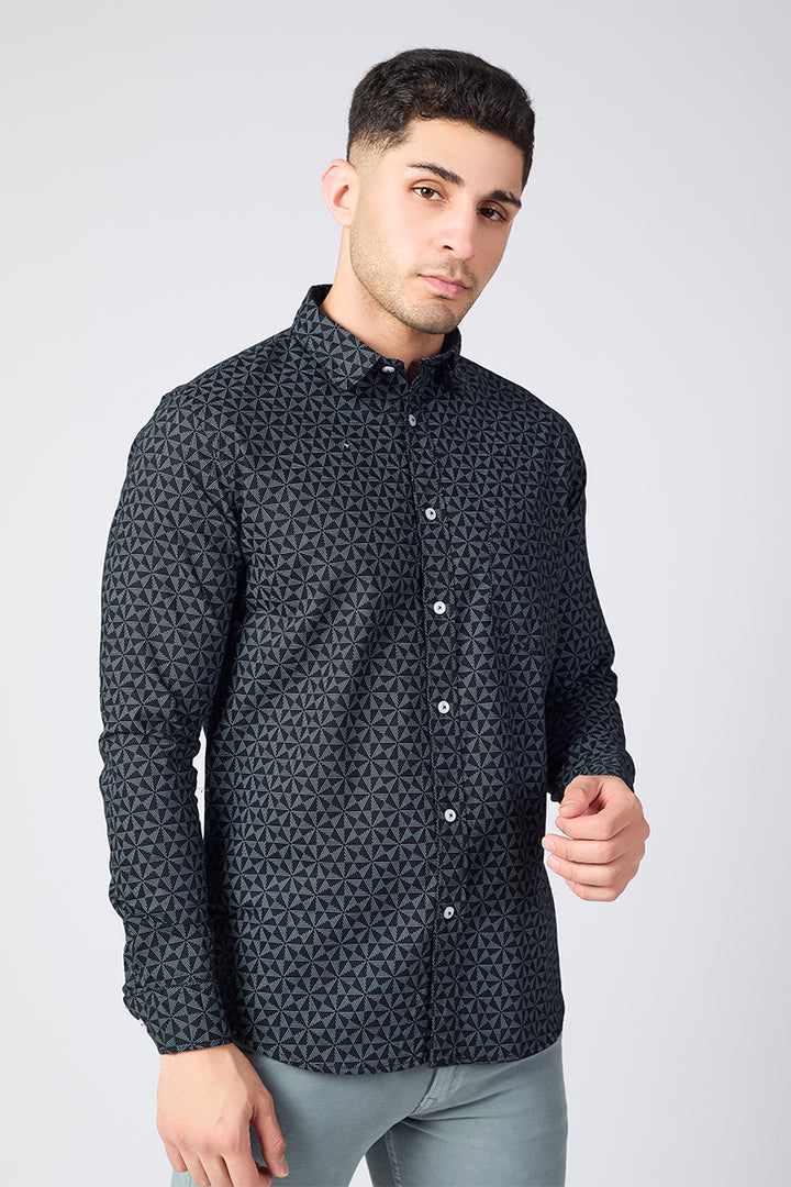 Men's Printed Full Sleeve Shirt - Charcoal Black