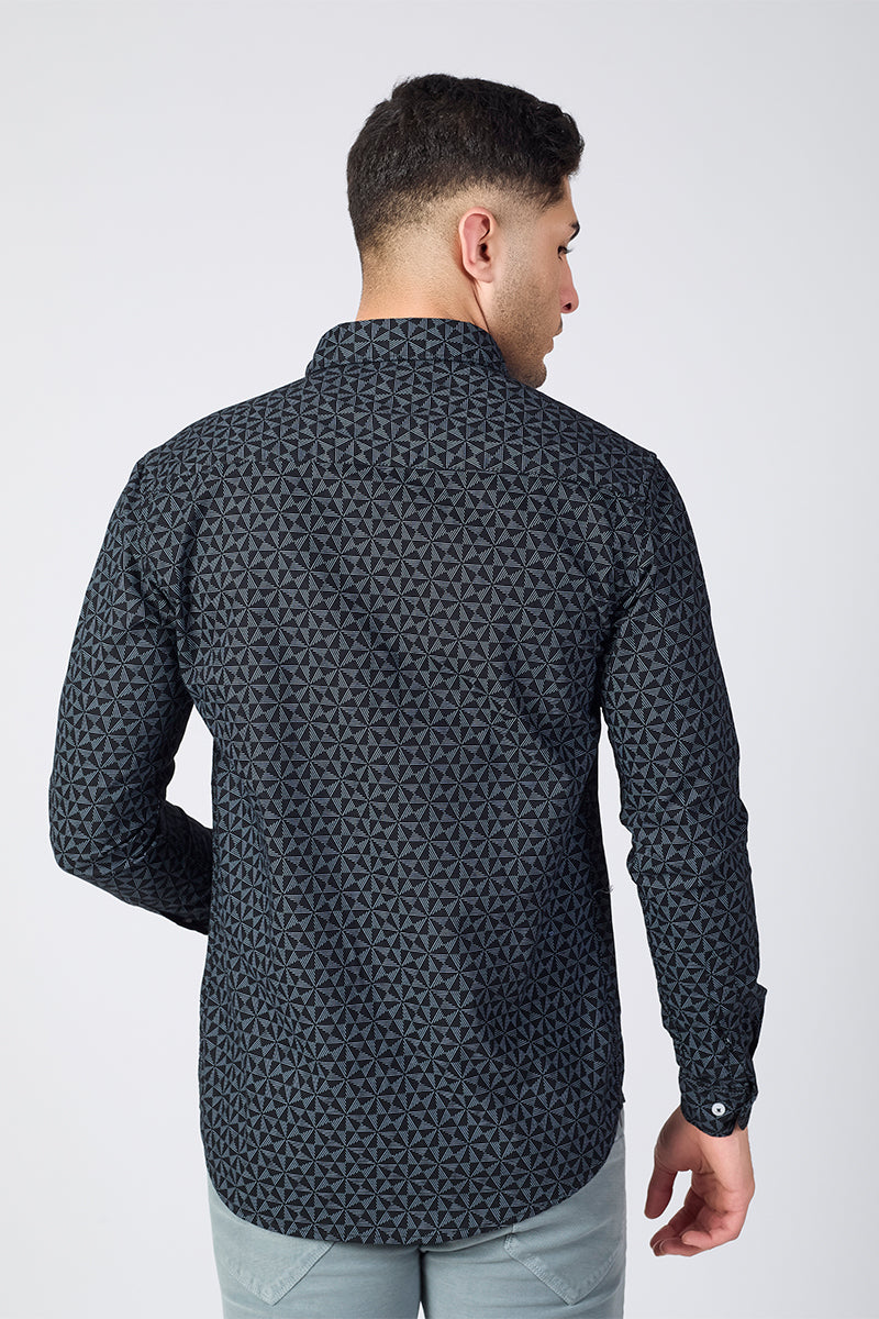 Men's Printed Full Sleeve Shirt - Charcoal Black