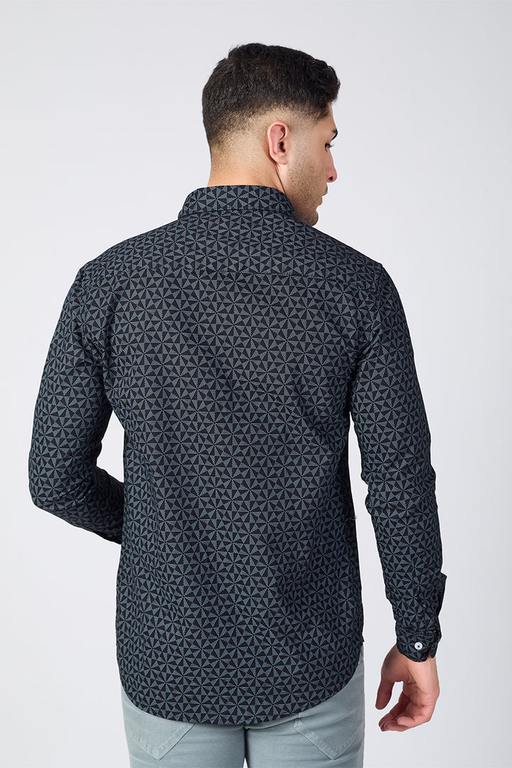 Men's Printed Full Sleeve Shirt - Charcoal Black