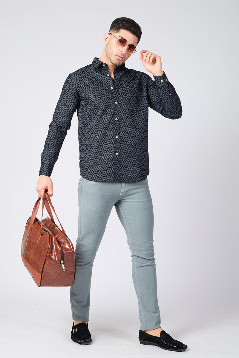 Men's Printed Full Sleeve Shirt - Charcoal Black