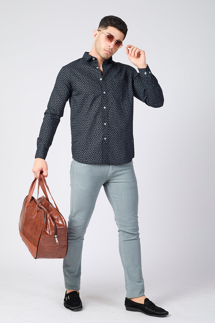 Men's Printed Full Sleeve Shirt - Charcoal Black
