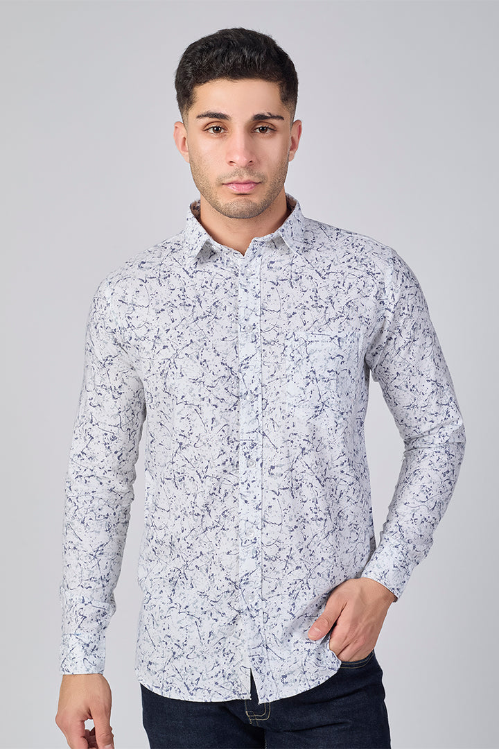 Men's Printed Full Sleeve Shirt - White