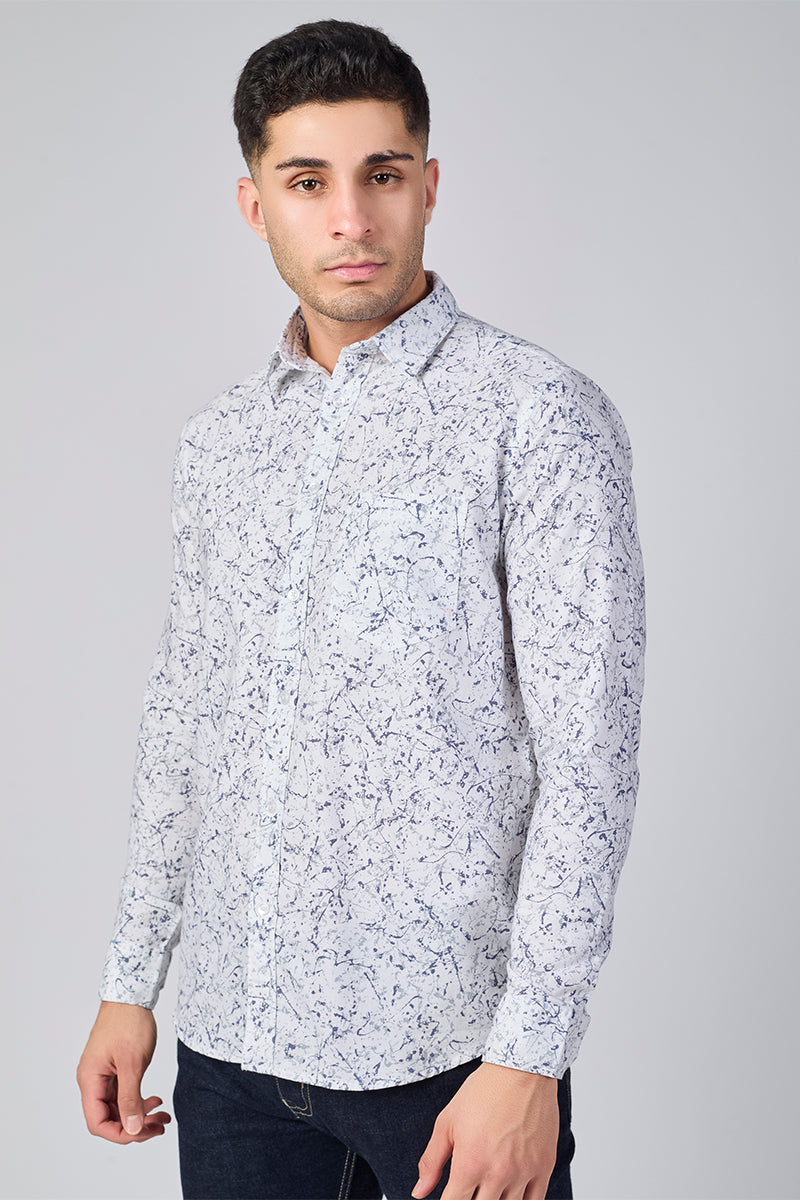 Men's Printed Full Sleeve Shirt - White