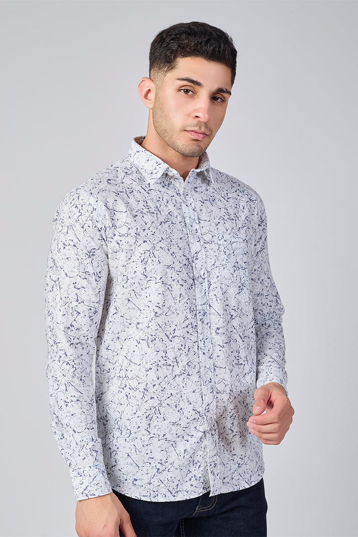 Men's Printed Full Sleeve Shirt - White
