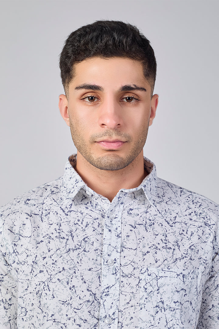 Men's Printed Full Sleeve Shirt - White