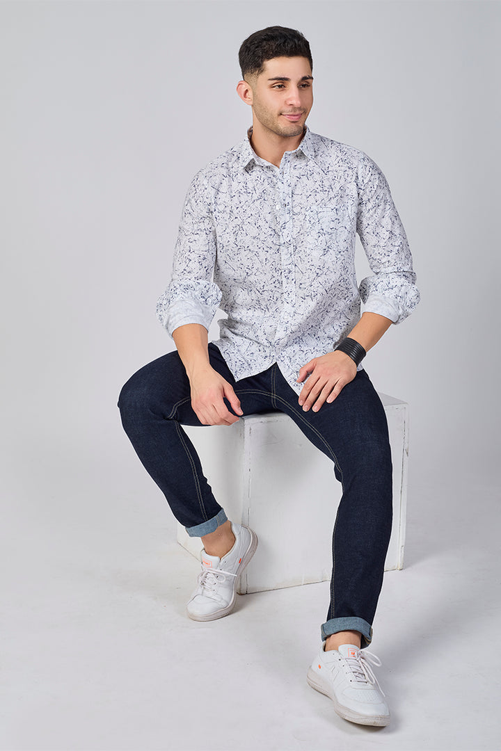 Men's Printed Full Sleeve Shirt - White