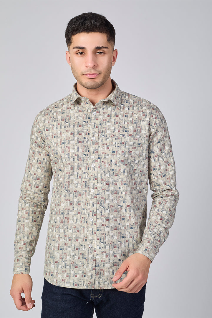 Men's Printed Full Sleeve Shirt - Beige