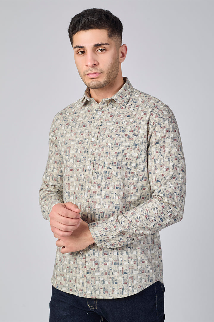 Men's Printed Full Sleeve Shirt - Beige