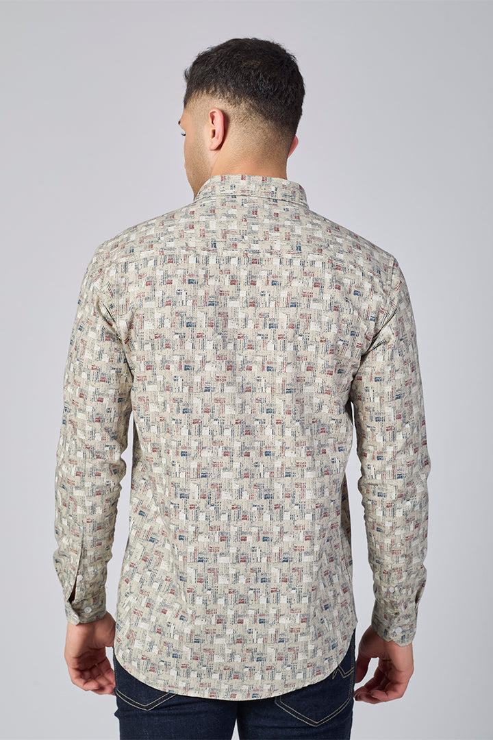 Men's Printed Full Sleeve Shirt - Beige