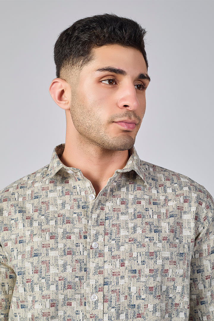 Men's Printed Full Sleeve Shirt - Beige