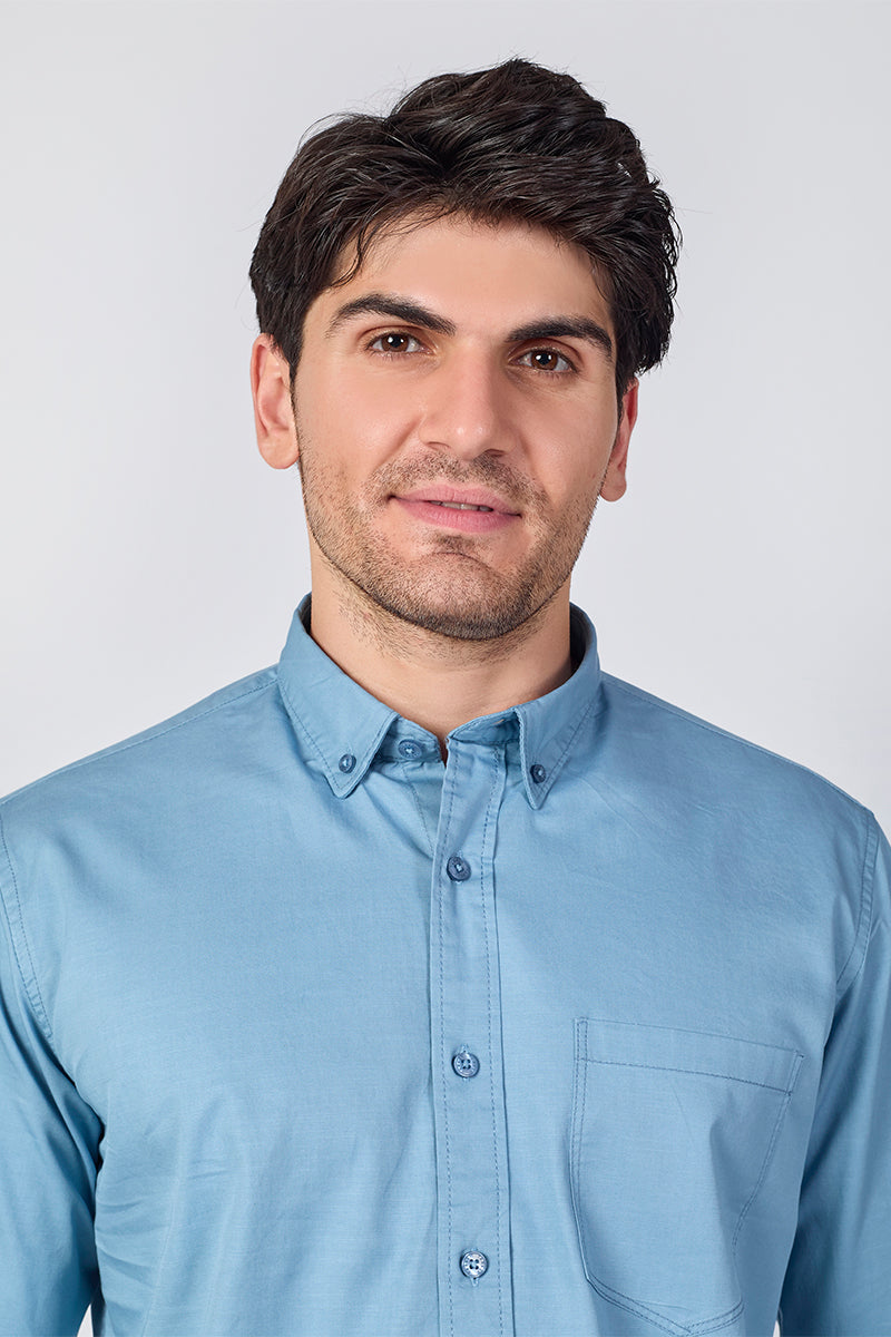 Dusty Blue Giza Slub Slim Fit  Shirt