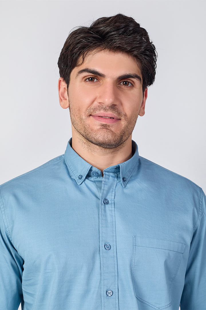 Dusty Blue Giza Slub Slim Fit  Shirt