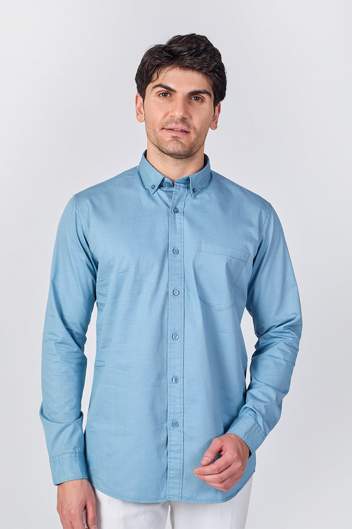 Dusty Blue Giza Slub Slim Fit  Shirt