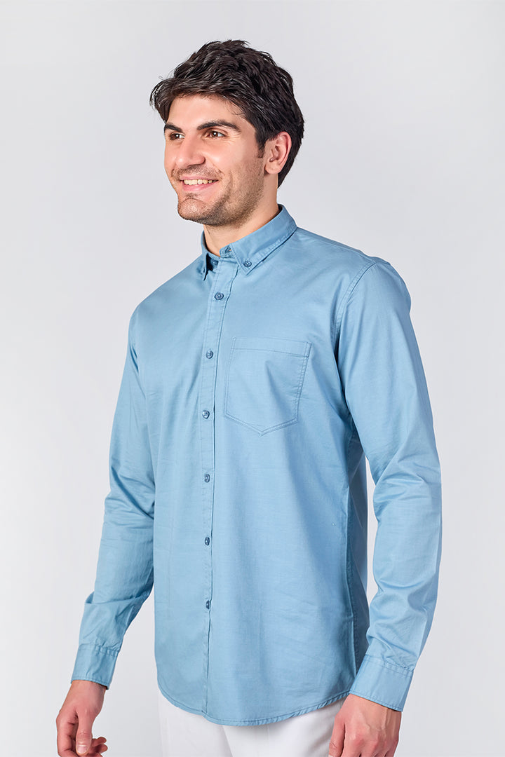 Dusty Blue Giza Slub Slim Fit  Shirt