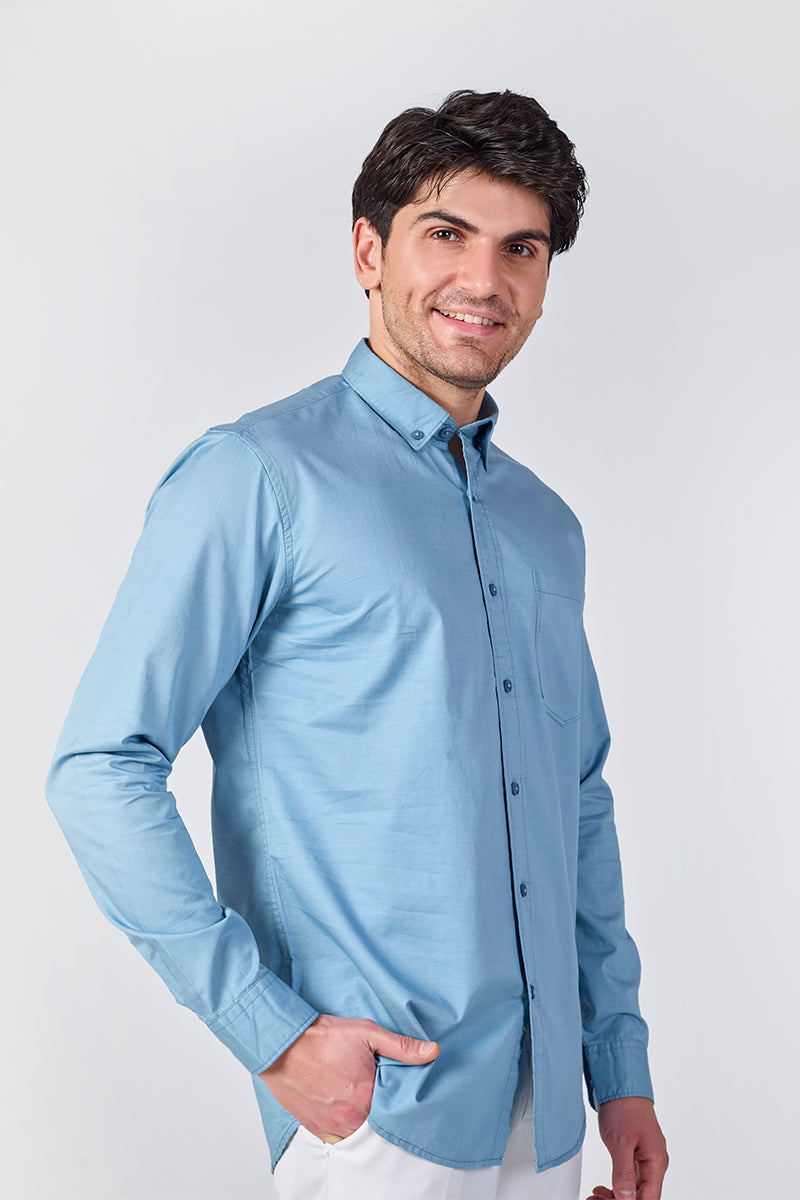 Dusty Blue Giza Slub Slim Fit  Shirt