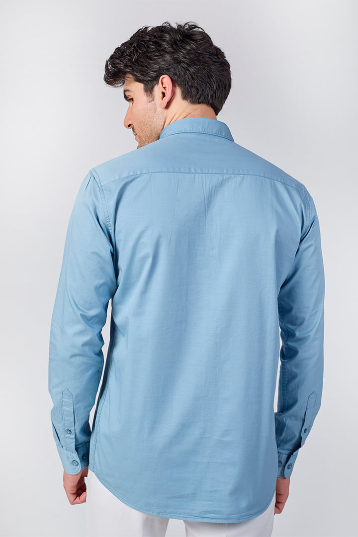 Dusty Blue Giza Slub Slim Fit  Shirt