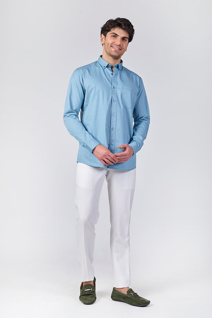 Dusty Blue Giza Slub Slim Fit  Shirt