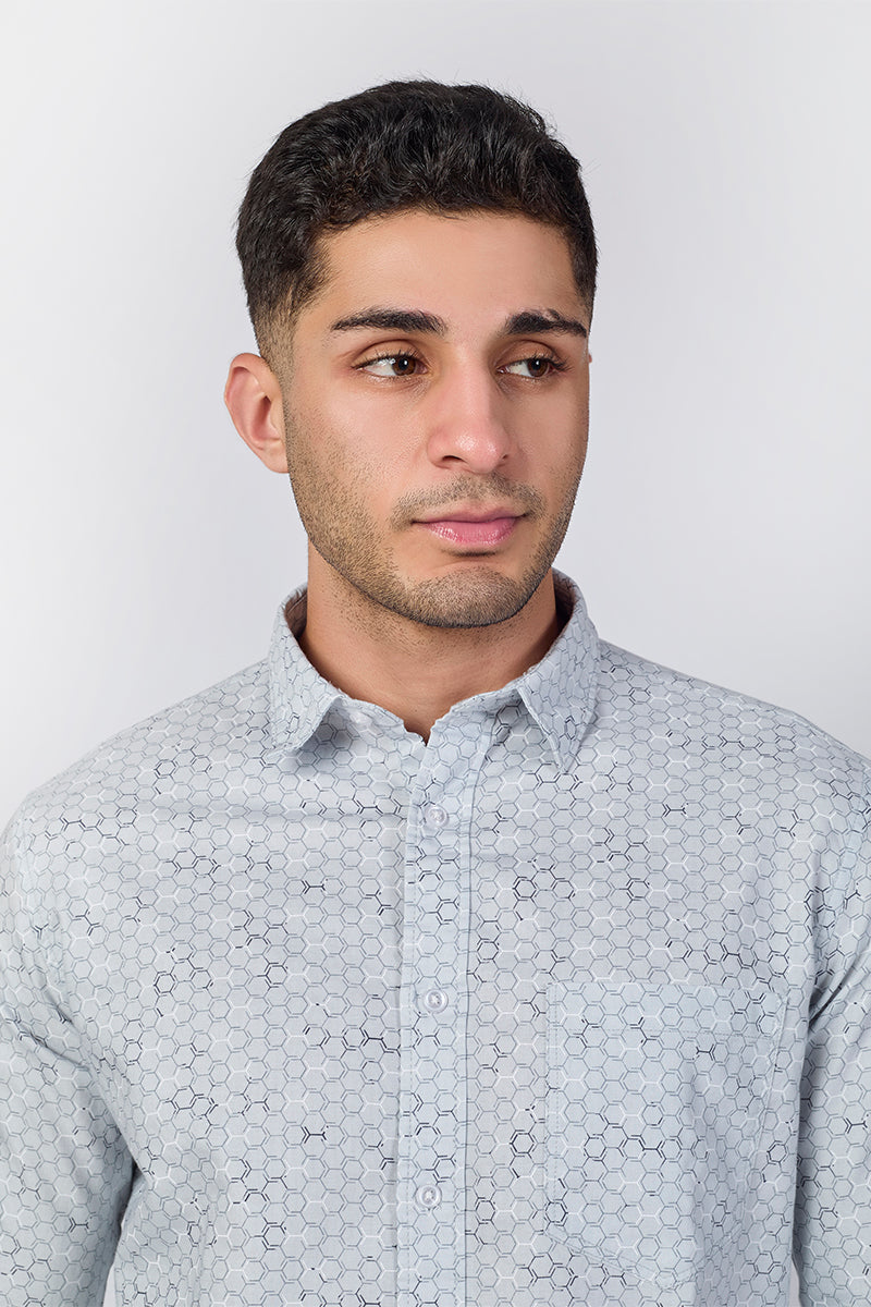 Men's Printed Full Sleeve Shirt - Sky Blue