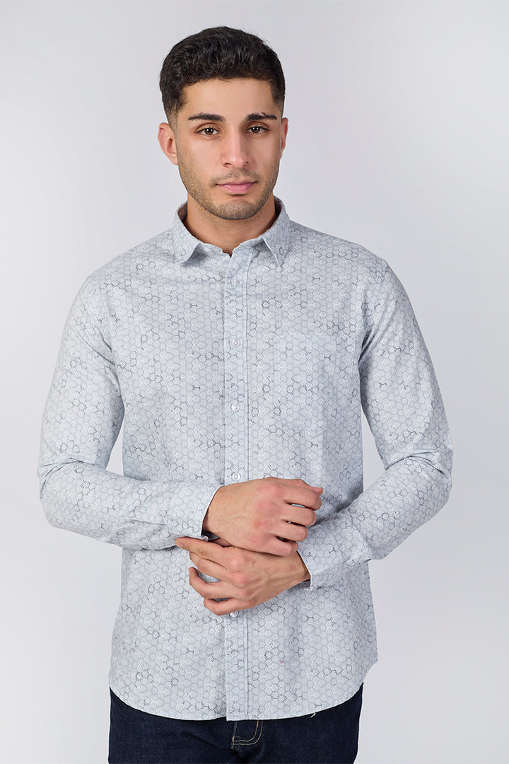 Men's Printed Full Sleeve Shirt - Sky Blue