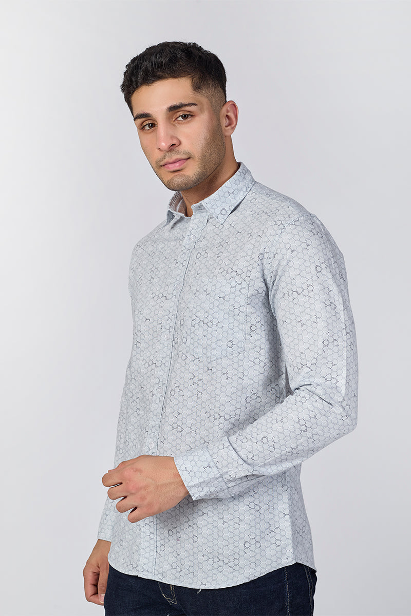 Men's Printed Full Sleeve Shirt - Sky Blue