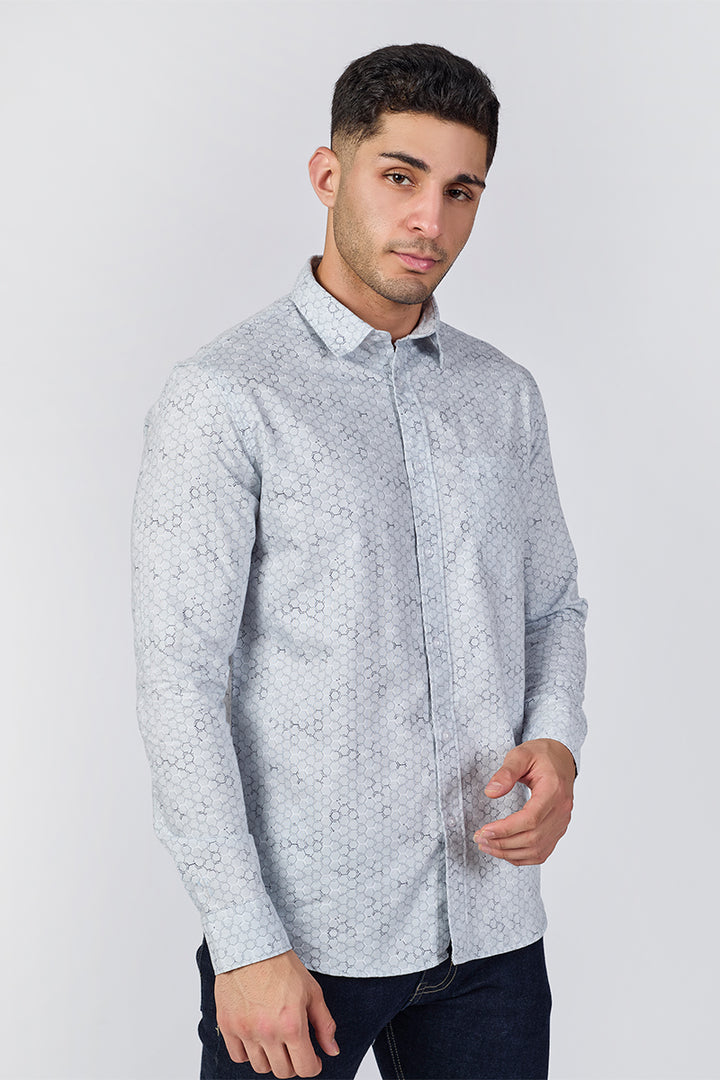 Men's Printed Full Sleeve Shirt - Sky Blue