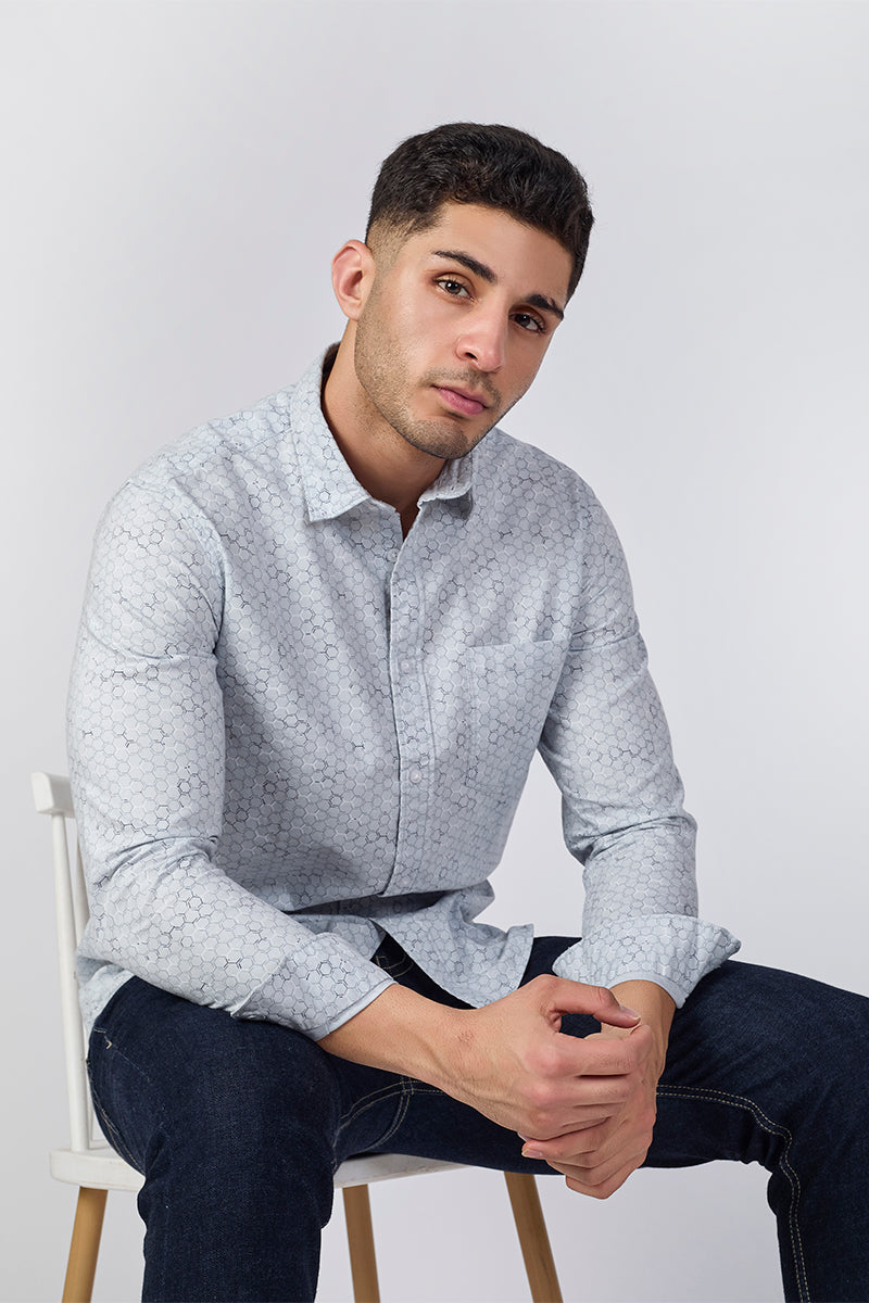 Men's Printed Full Sleeve Shirt - Sky Blue