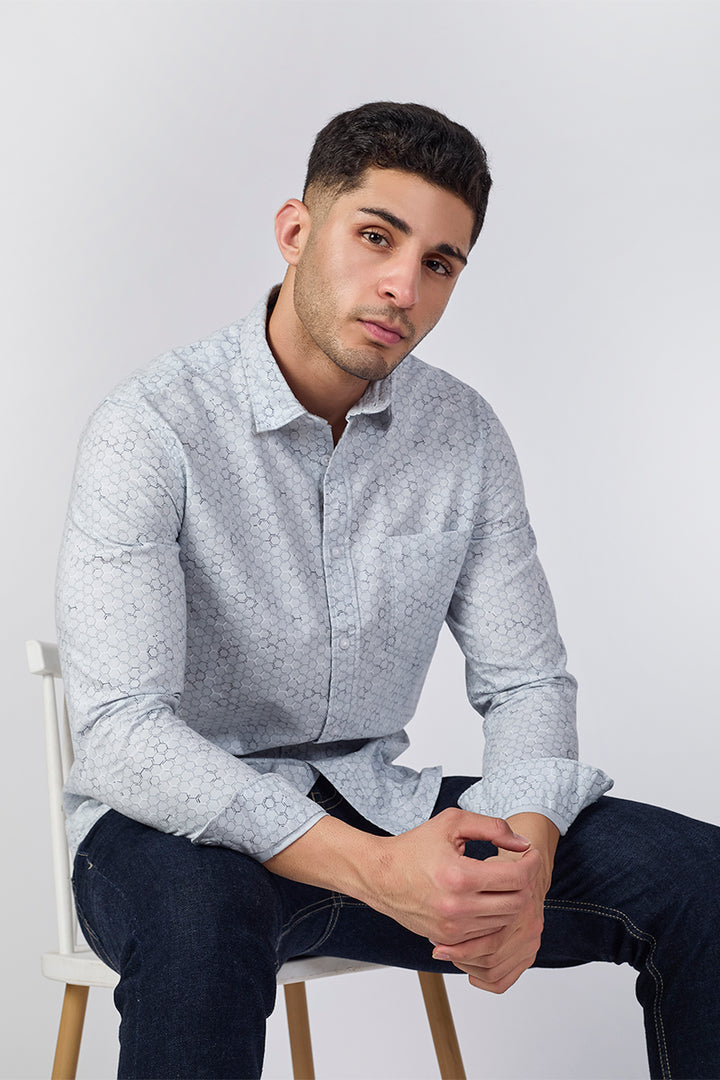 Men's Printed Full Sleeve Shirt - Sky Blue