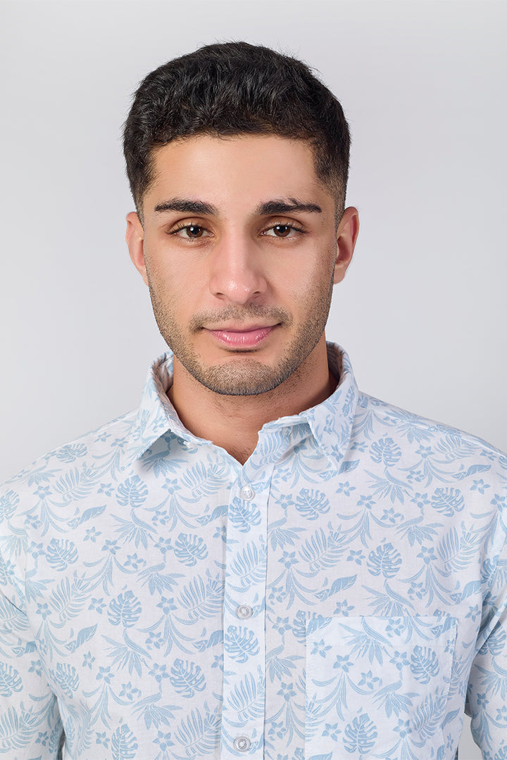 Men's Printed Full Sleeve Shirt - Crisp White