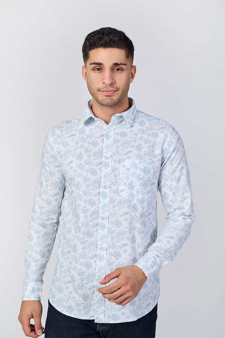 Men's Printed Full Sleeve Shirt - Crisp White