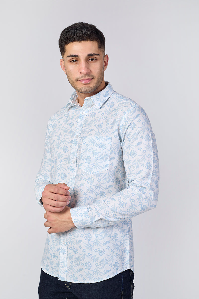 Men's Printed Full Sleeve Shirt - Icy Blue