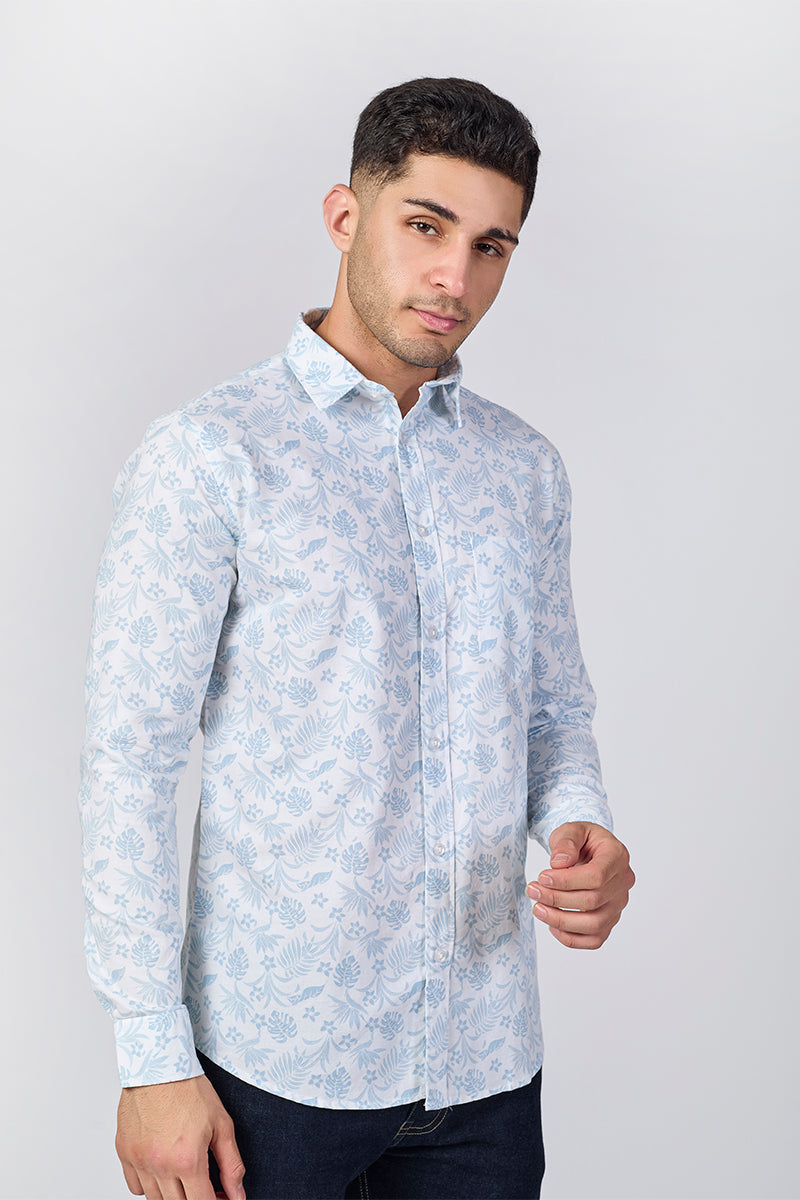 Men's Printed Full Sleeve Shirt - Crisp White