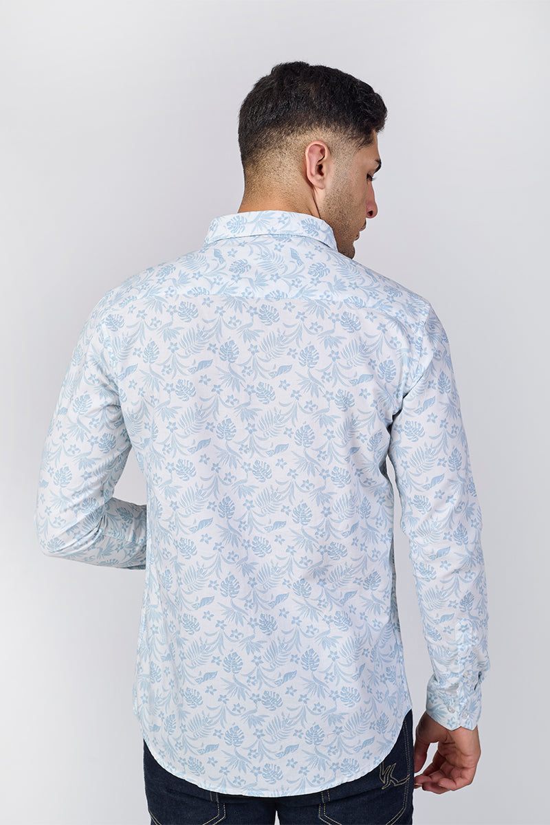 Men's Printed Full Sleeve Shirt - Icy Blue