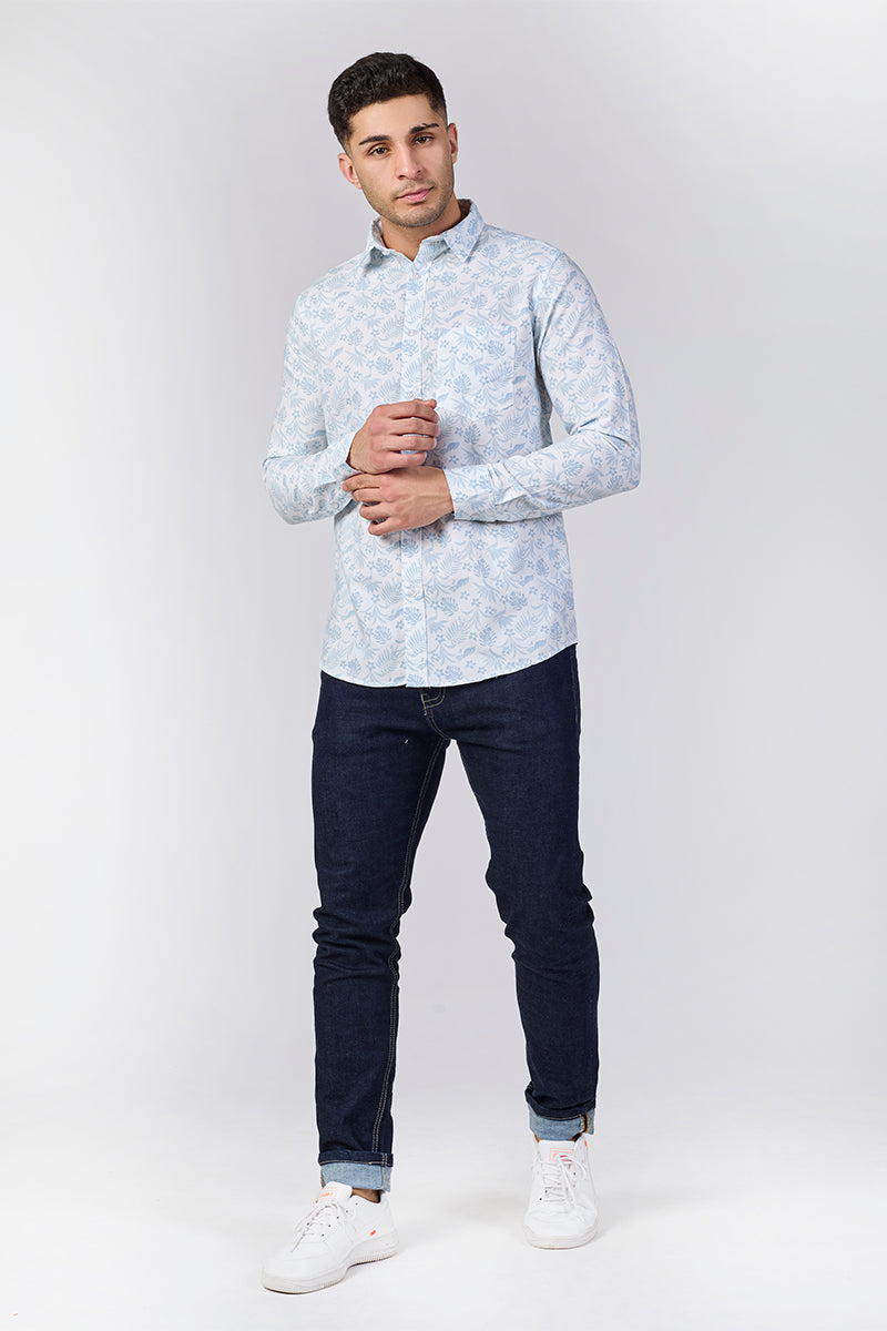 Men's Printed Full Sleeve Shirt - Crisp White