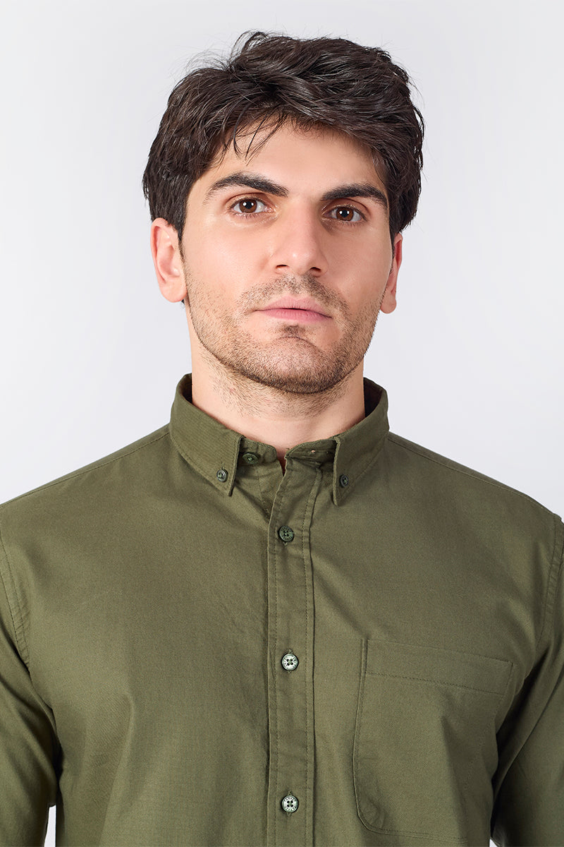Core Lab Oxford Slim Fit Casual Shirt - Olive Green