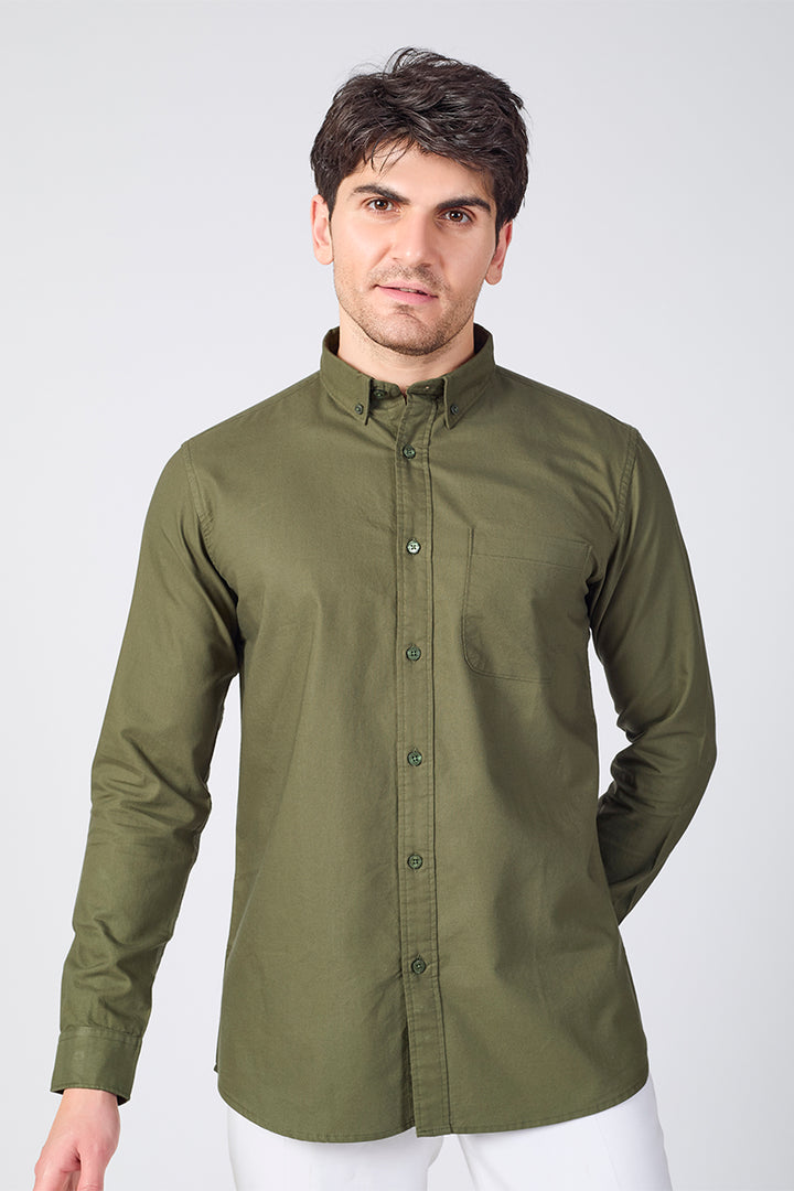 Core Lab Oxford Slim Fit Casual Shirt - Olive Green