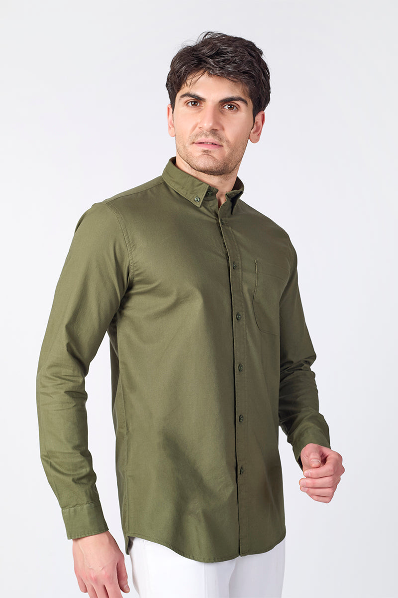 Core Lab Oxford Slim Fit Casual Shirt - Olive Green