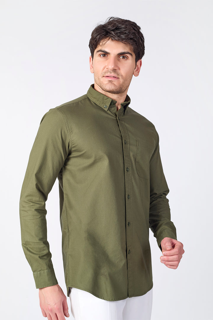 Core Lab Oxford Slim Fit Casual Shirt - Olive Green