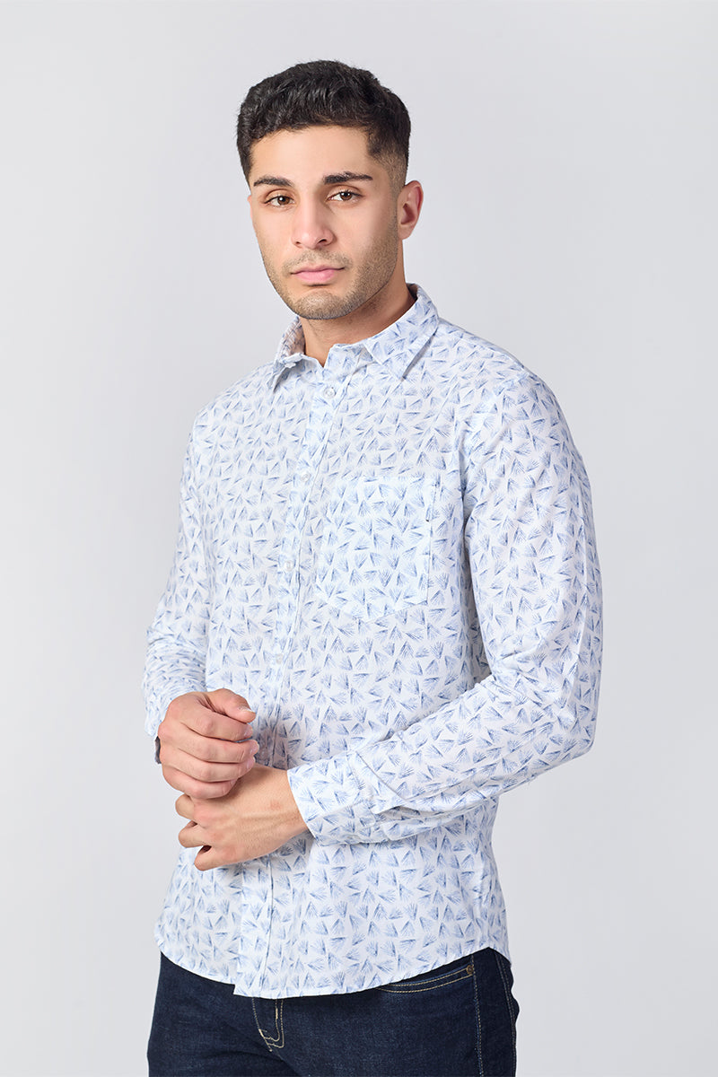 Men's Printed Full Sleeve Shirt - White
