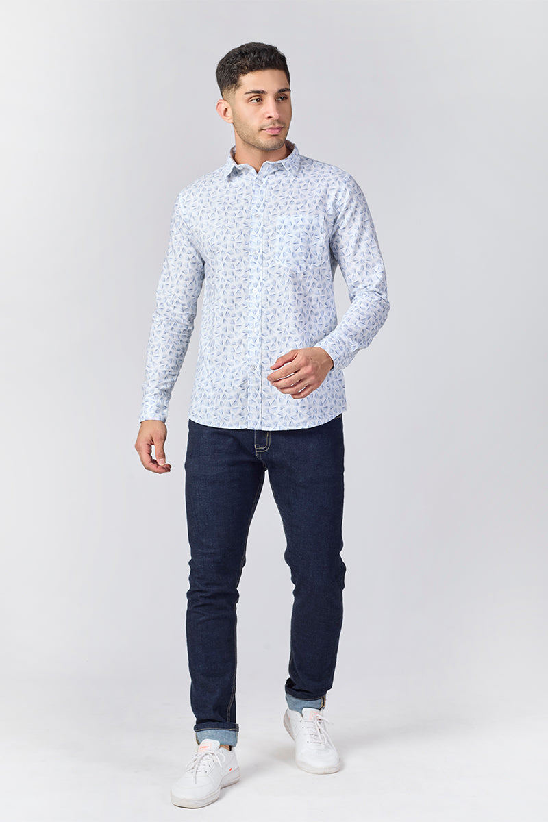 Men's Printed Full Sleeve Shirt - White