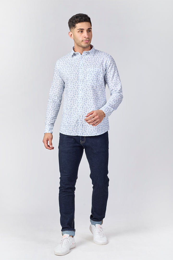 Men's Printed Full Sleeve Shirt - White