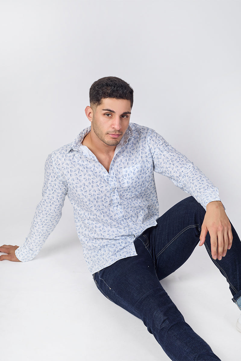 Men's Printed Full Sleeve Shirt - White