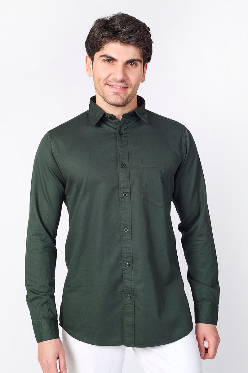 Dobby Cotton Solid Slim Fit Casual Shirt - Dark Olive