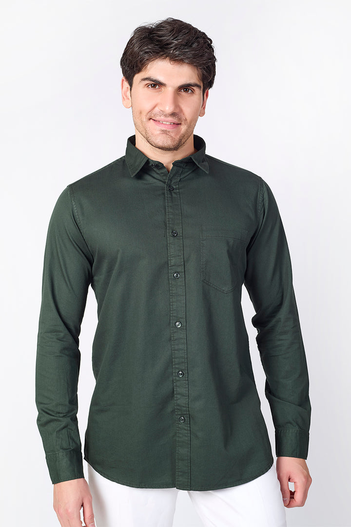 Dobby Cotton Solid Slim Fit Casual Shirt - Dark Olive